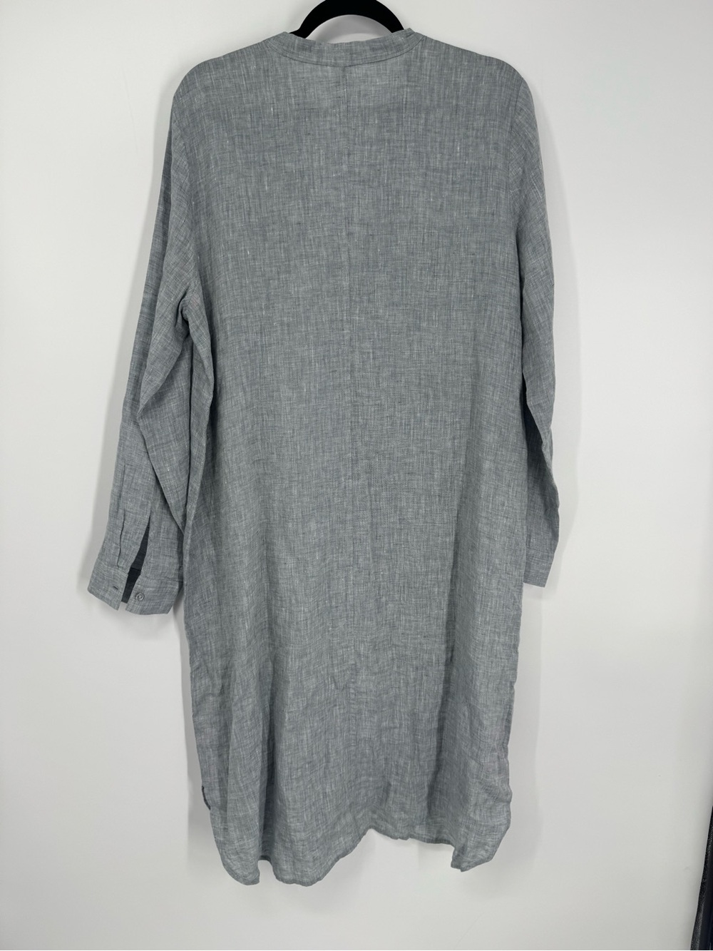 Eileen Fisher Mandarin Collar Organic Linen Shirt Dress Gray High Low Size L - Picture 10 of 14